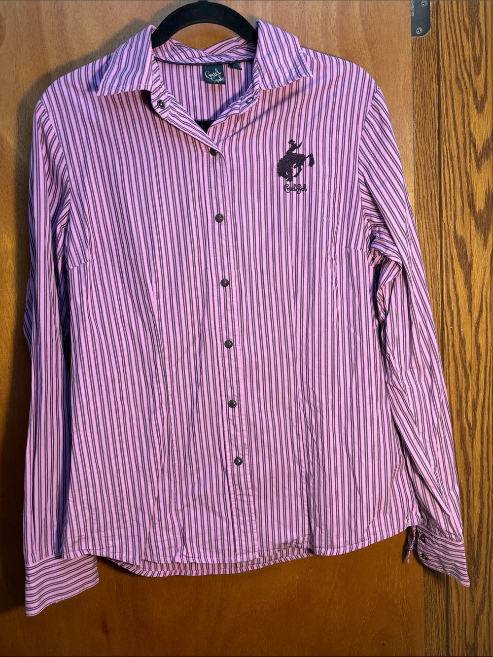 Cruel Girl Pink Striped Pearl snap Shirt size L
